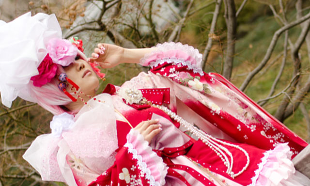 Red Sakura Ko-Furisode Kimono Dress
