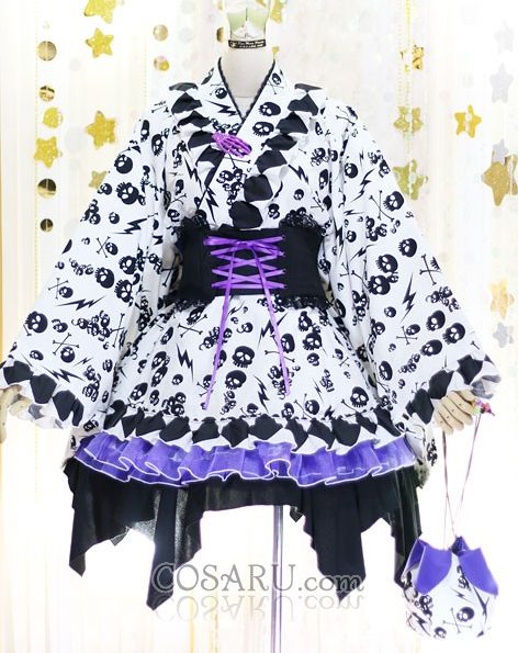 Kimono Yukata Lolita Dress Black Skull Halloween Custom Design Cosplay Costume